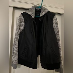 Torrid Size 1 Black and Gray Leather Jacket with Hood